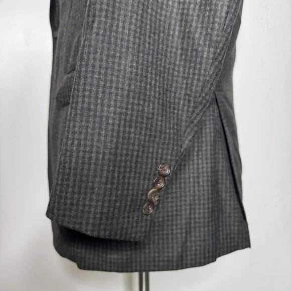 H.Stockton Men's‎ Blazer Sport Coat 44R Brown Check Wool Italy Custom Tailored